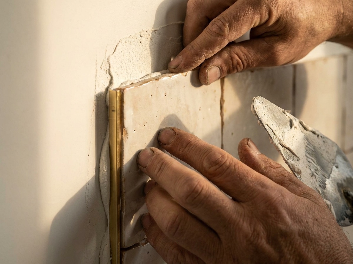 Pose de zellige artisanal sur un chantier EREM