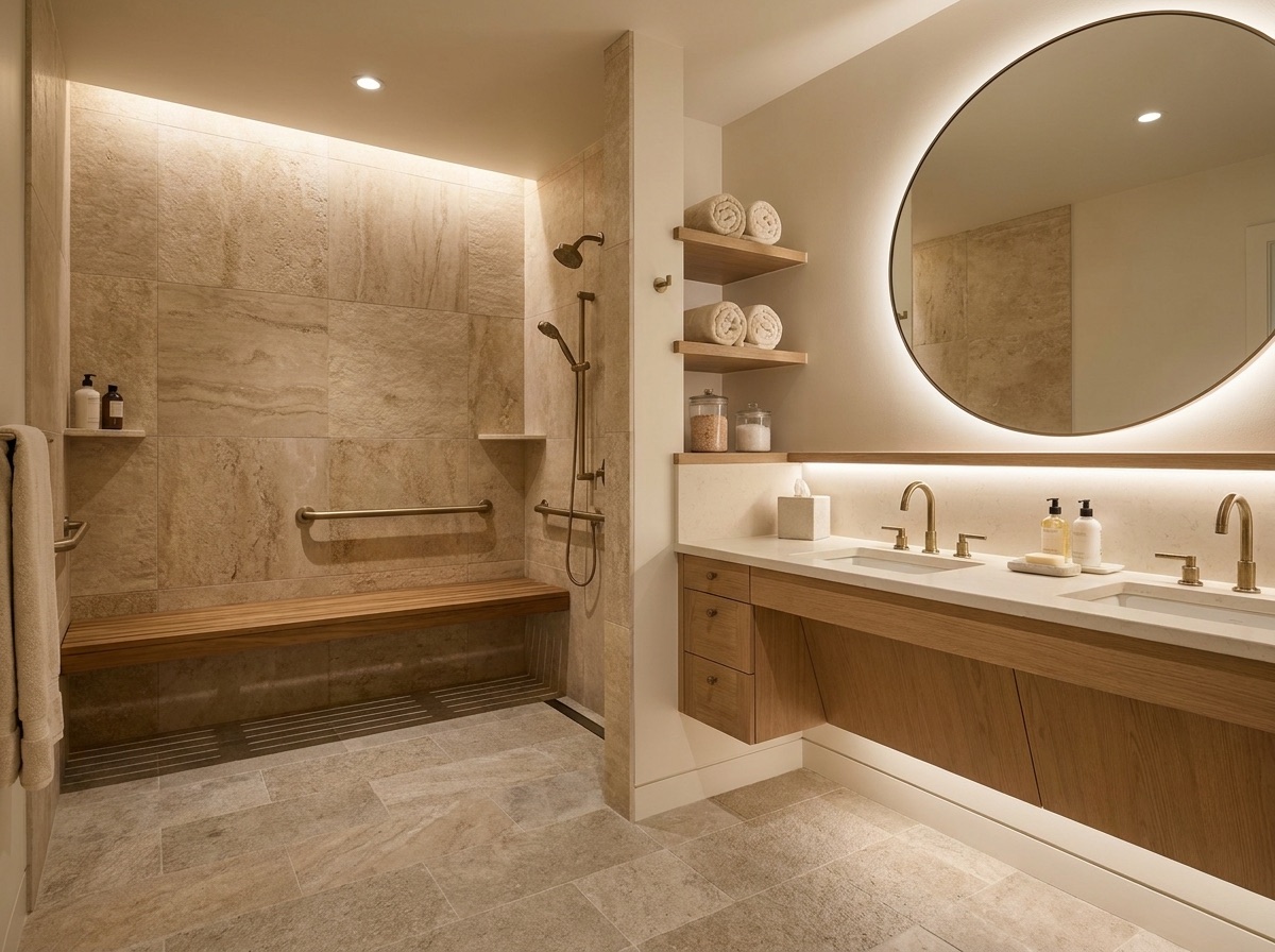 Salle de bain senior élégante et accessible réalisée par EREM